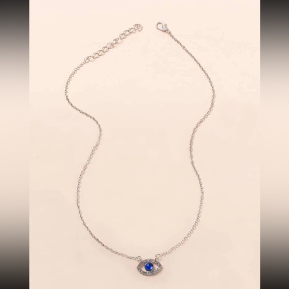 Silver Rhinestone Eye Necklace Blue Dainty Cute Gift Minimalist Luck Cute Boho - Picture 3 of 3